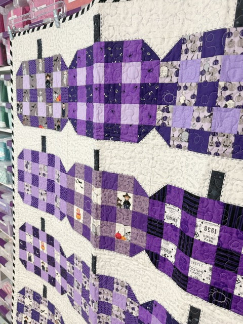 Purple Patchwork Pumpkin Wall Hanging Quilt, Handmade Halloween Décor – 44” x 54”