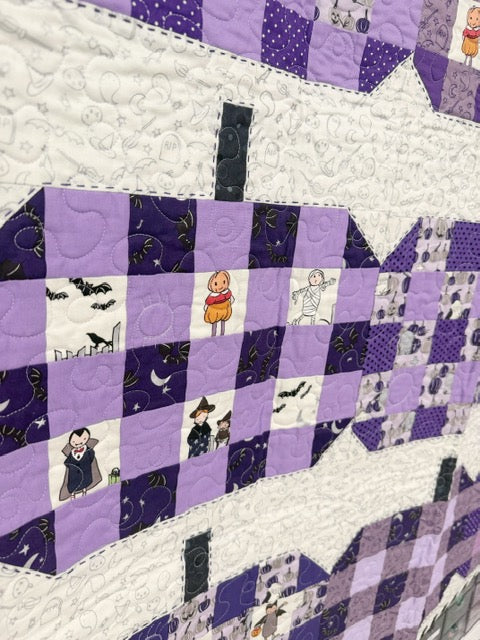 Purple Patchwork Pumpkin Wall Hanging Quilt, Handmade Halloween Décor – 44” x 54”