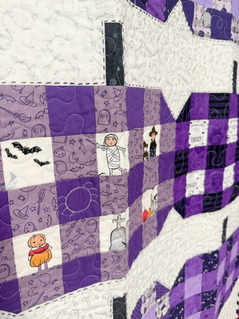 Purple Patchwork Pumpkin Wall Hanging Quilt, Handmade Halloween Décor – 44” x 54”