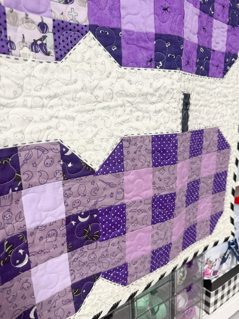 Purple Patchwork Pumpkin Wall Hanging Quilt, Handmade Halloween Décor – 44” x 54”