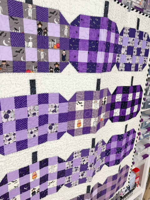 Purple Patchwork Pumpkin Wall Hanging Quilt, Handmade Halloween Décor – 44” x 54”
