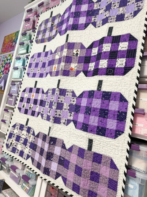 Purple Patchwork Pumpkin Wall Hanging Quilt, Handmade Halloween Décor – 44” x 54”
