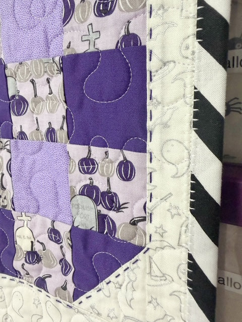Purple Patchwork Pumpkin Wall Hanging Quilt, Handmade Halloween Décor – 44” x 54”