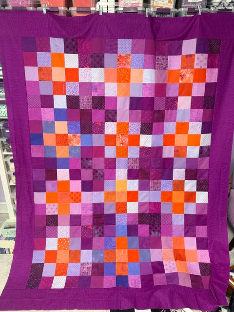 Unfinished Patchwork Quilt Top – Purple & Orange – 64” x 81” Throw Size