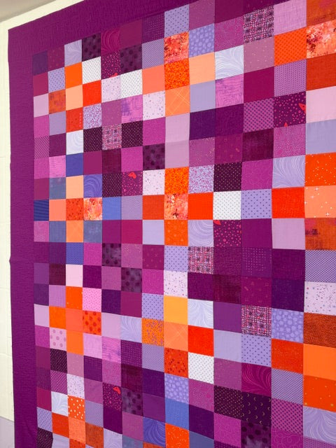 Unfinished Patchwork Quilt Top – Purple & Orange – 64” x 81” Throw Size