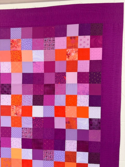 Unfinished Patchwork Quilt Top – Purple & Orange – 64” x 81” Throw Size