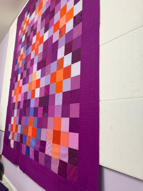 Unfinished Patchwork Quilt Top – Purple & Orange – 64” x 81” Throw Size