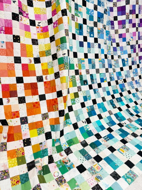 Handmade Rainbow Nine Patch Quilt Top, 90” Square – Unfinished Patchwork Quilt Top Ready to Quilt