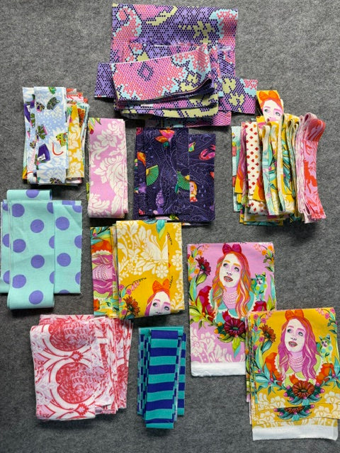 Fabric Scrap Bag – Assorted Tula Pink Fabric Prints for Quilting, Sewing, Crafts, and Scrap Projects.