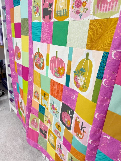 Trick or Treat Scrappy Patchwork Quilt Top – 58” x 62” – Unfinished Halloween Quilt Top