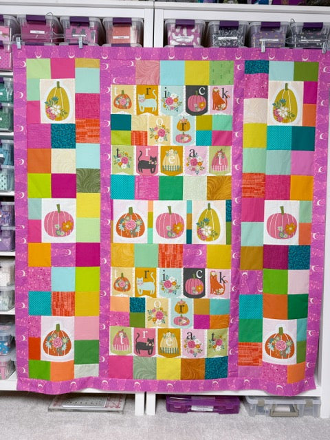 Trick or Treat Scrappy Patchwork Quilt Top – 58” x 62” – Unfinished Halloween Quilt Top - With FREE Matching Quilt Binding