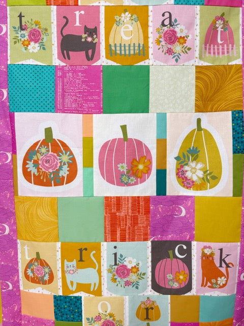 Trick or Treat Scrappy Patchwork Quilt Top – 58” x 62” – Unfinished Halloween Quilt Top