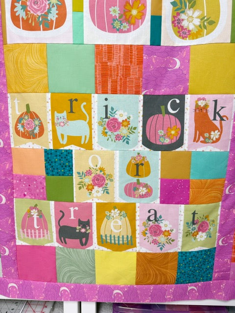 Trick or Treat Scrappy Patchwork Quilt Top – 58” x 62” – Unfinished Halloween Quilt Top