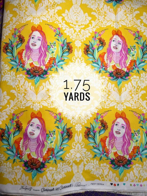 Tula Pink Curiouser and Curiouser Alice in Yellow Fabric Yardage - Rare OOP Cotton Quilting Fabric - 1.75 Yards