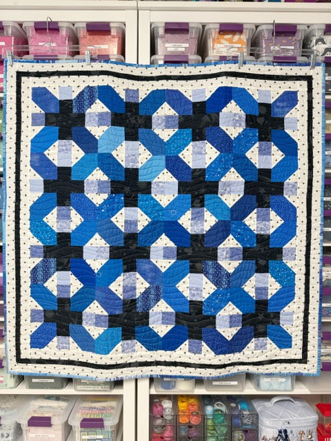 Blue X-Plus Quilt, Modern Geometric Wall Hanging or Baby Quilt – 46” x 48”