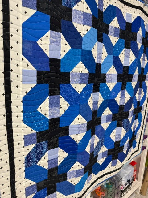 Blue X-Plus Quilt, Modern Geometric Wall Hanging or Baby Quilt – 46” x 48”