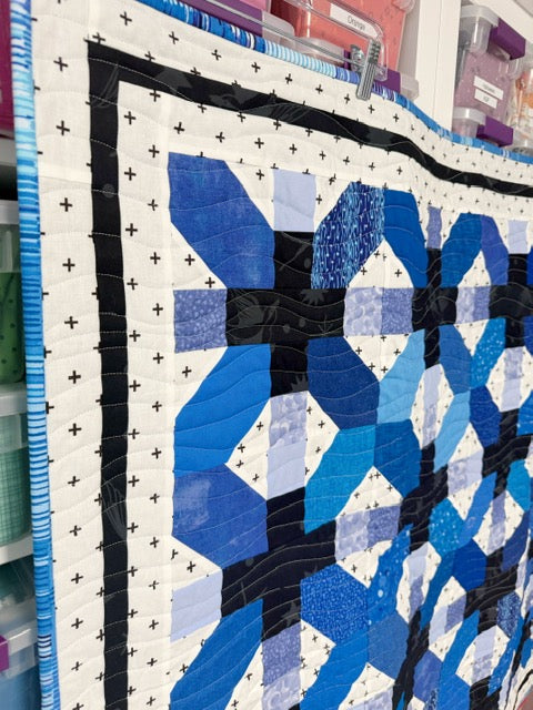 Blue X-Plus Quilt, Modern Geometric Wall Hanging or Baby Quilt – 46” x 48”