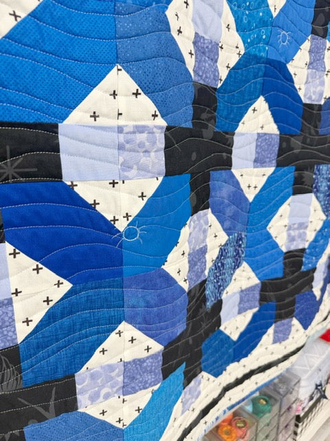 Blue X-Plus Quilt, Modern Geometric Wall Hanging or Baby Quilt – 46” x 48”
