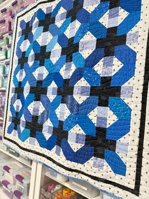 Blue X-Plus Quilt, Modern Geometric Wall Hanging or Baby Quilt – 46” x 48”