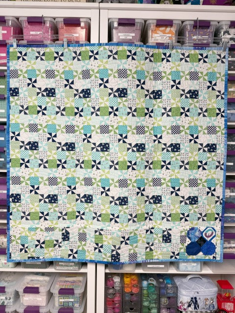 Blue X-Plus Quilt, Modern Geometric Wall Hanging or Baby Quilt – 46” x 48”