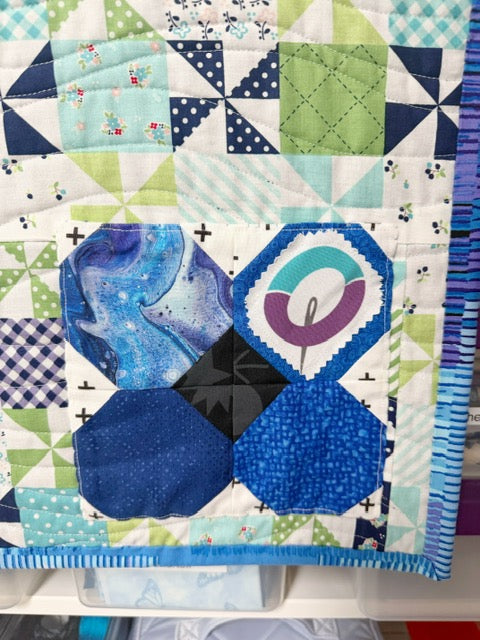Blue X-Plus Quilt, Modern Geometric Wall Hanging or Baby Quilt – 46” x 48”